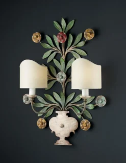Casa Padrino Luxus Wandleuchte Mehrfarbig B. 55 x H. 70 cm - Handgefertigte Wandleuchte aus Schmiedeeisen mit handgeformten Blüten - Luxus Kollektion - Edel & Prunkvoll