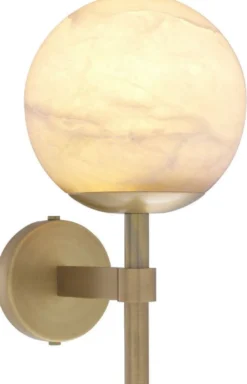 Casa Padrino Luxus Wandleuchte Antik Messingfarben / Alabaster 18 x 26 x H. 35 cm - Elegante Metall Wandlampe mit rundem Alabaster Lampenschirm - Luxus Kollektion