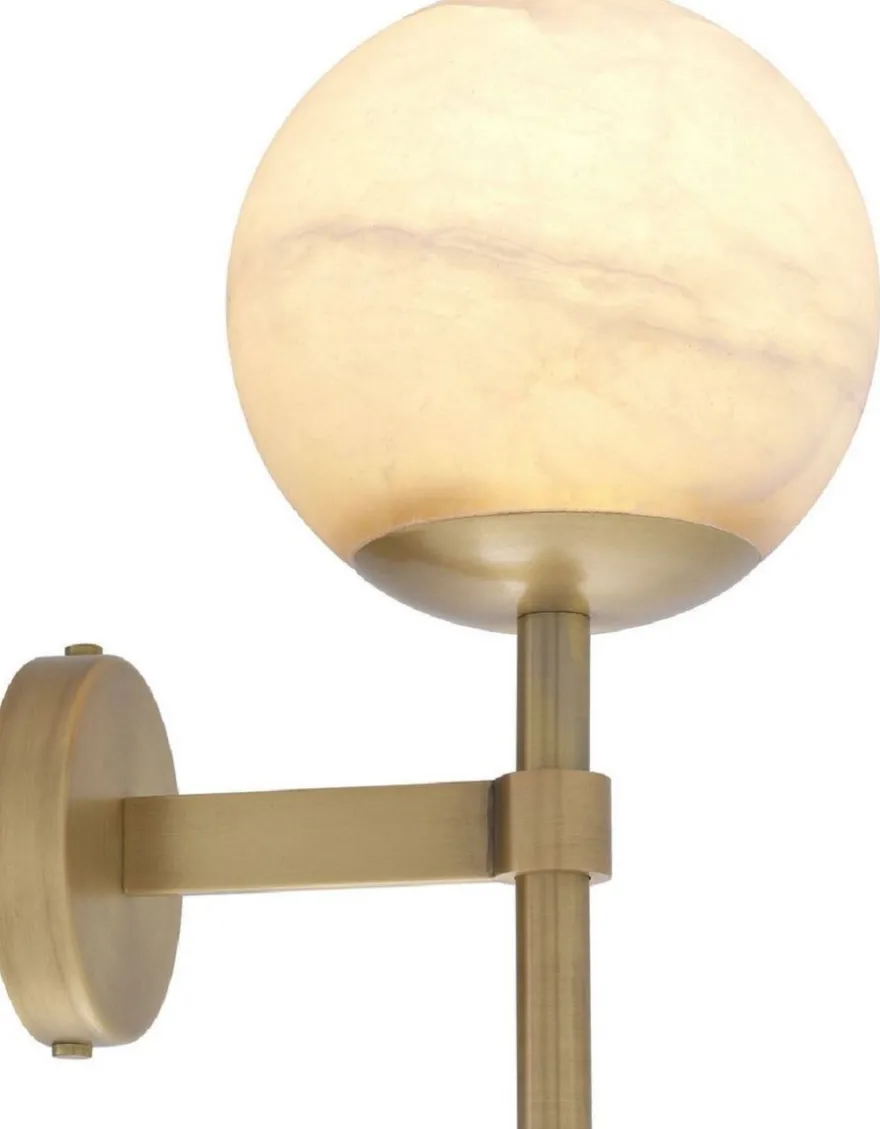 Casa Padrino Luxus Wandleuchte Antik Messingfarben / Alabaster 18 x 26 x H. 35 cm - Elegante Metall Wandlampe mit rundem Alabaster Lampenschirm - Luxus Kollektion
