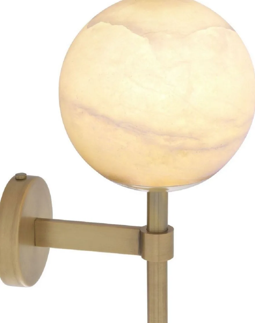 Casa Padrino Luxus Wandleuchte Antik Messingfarben / Alabaster 18 x 26 x H. 35 cm - Elegante Metall Wandlampe mit rundem Alabaster Lampenschirm - Luxus Kollektion
