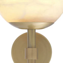 Casa Padrino Luxus Wandleuchte Antik Messingfarben / Alabaster 18 x 26 x H. 35 cm - Elegante Metall Wandlampe mit rundem Alabaster Lampenschirm - Luxus Kollektion