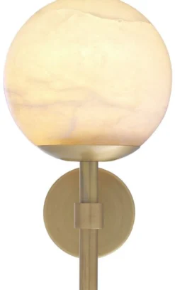 Casa Padrino Luxus Wandleuchte Antik Messingfarben / Alabaster 18 x 26 x H. 35 cm - Elegante Metall Wandlampe mit rundem Alabaster Lampenschirm - Luxus Kollektion