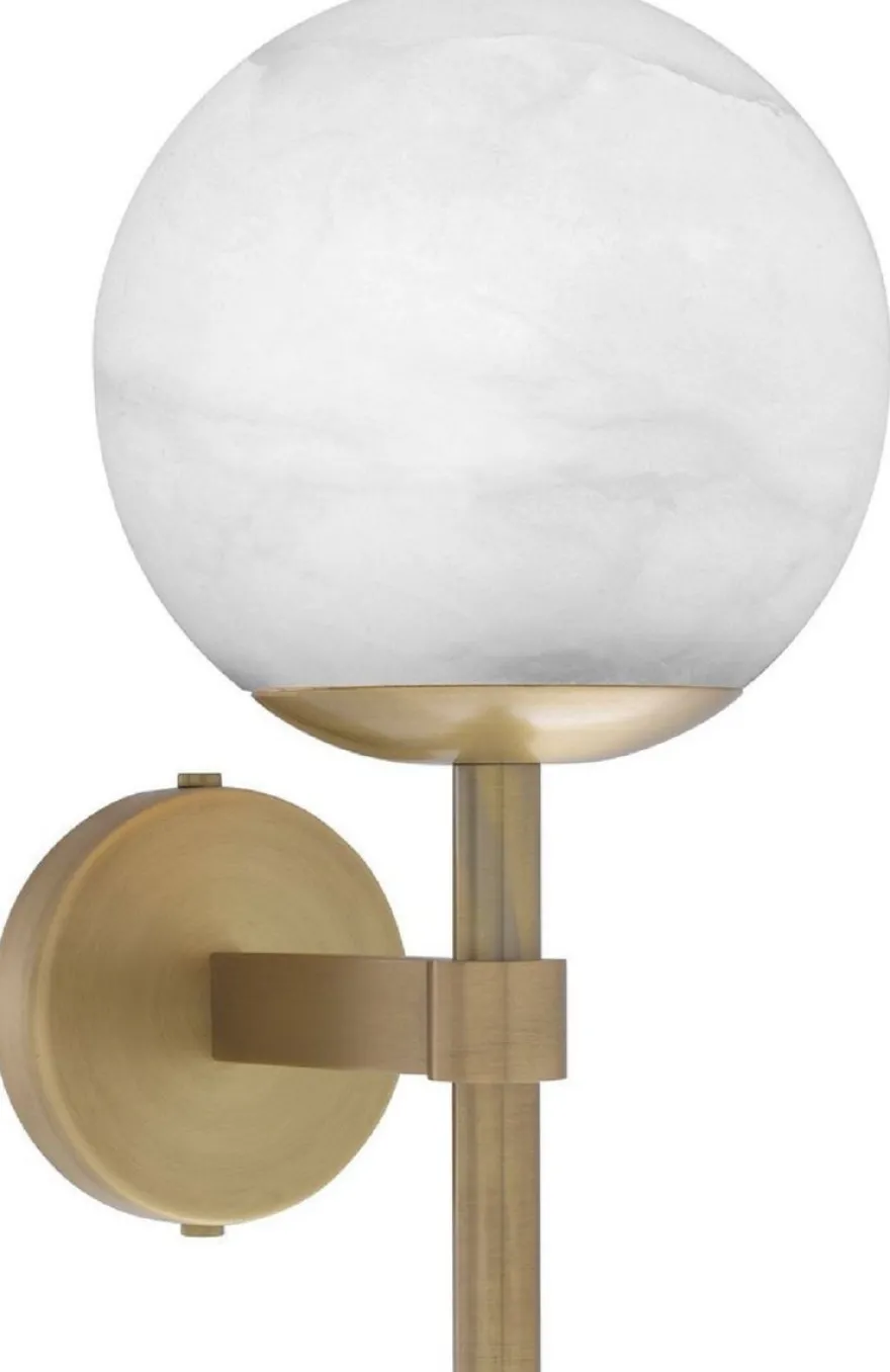 Casa Padrino Luxus Wandleuchte Antik Messingfarben / Alabaster 18 x 26 x H. 35 cm - Elegante Metall Wandlampe mit rundem Alabaster Lampenschirm - Luxus Kollektion