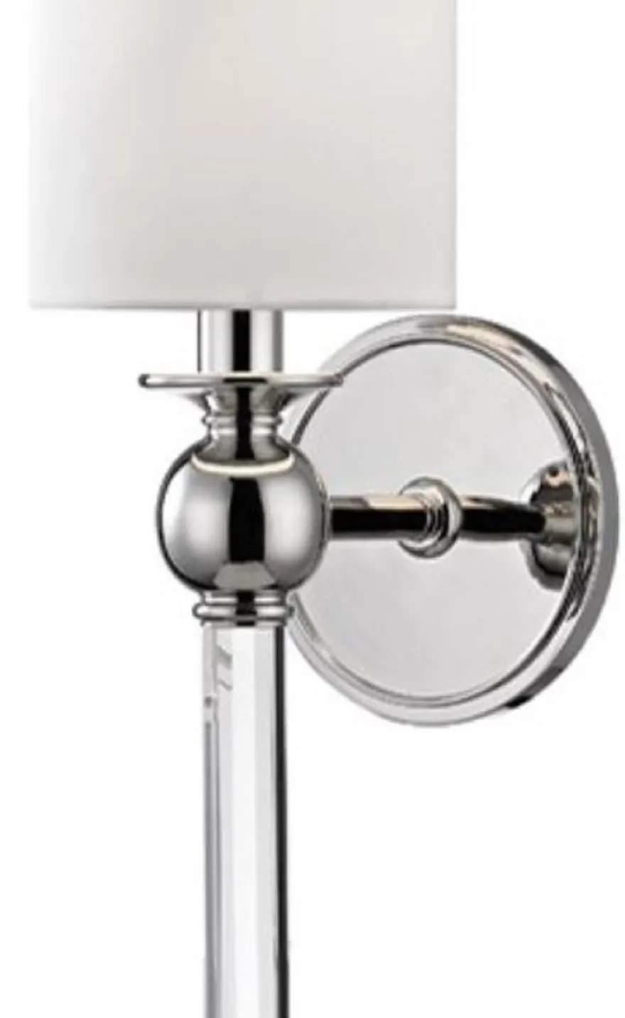 Casa Padrino Luxus Wandleuchte Silber / Weiß 12,7 x 17,2 x H. 56,5 cm - Wandlampe mit Kristallglas und rundem Seiden Lampenschirm