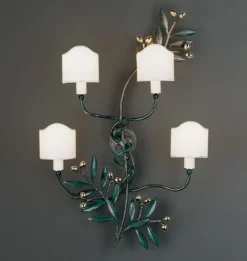 Casa Padrino Luxus Wandleuchte Messing Poliert B. 59 x H. 92 cm - Handgefertigte Wandleuchte aus Schmiedeeisen mit Olivenzweigen - Luxus Kollektion - Edel & Prunkvoll