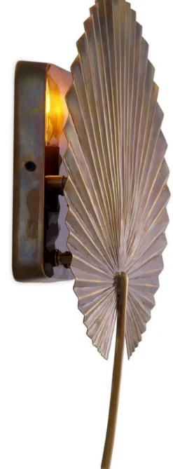 Casa Padrino Luxus Wandleuchte Vintage Messing 30,5 x 8,5 x H. 40 cm - Messing Wandlampe im Palmenblatt Design - Hotel & Restaurant Leuchte