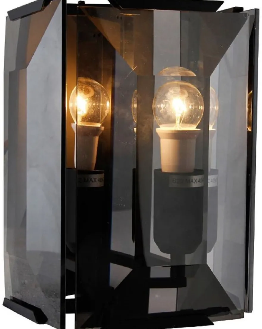 Casa Padrino Luxus Wandleuchte Schwarz / Grau 19 x 19 x H. 27 cm - Elegante Wandlampe mit getöntem Glas - Luxus Qualität