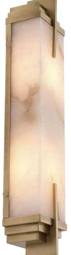Casa Padrino Luxus Wandleuchte Antik Messing / Alabaster 10,5 x 8,5 x H. 51 cm - Wandlampe mit Alabaster Lampenschirm - Luxus Leuchten