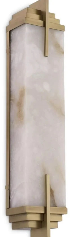 Casa Padrino Luxus Wandleuchte Antik Messing / Alabaster 10,5 x 8,5 x H. 51 cm - Wandlampe mit Alabaster Lampenschirm - Luxus Leuchten