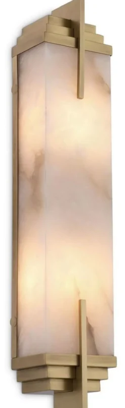 Casa Padrino Luxus Wandleuchte Antik Messing / Alabaster 10,5 x 8,5 x H. 51 cm - Wandlampe mit Alabaster Lampenschirm - Luxus Leuchten