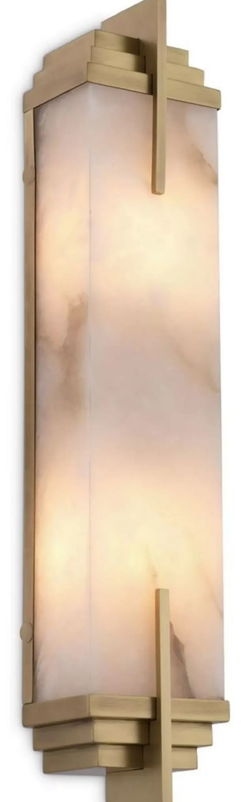 Casa Padrino Luxus Wandleuchte Antik Messing / Alabaster 10,5 x 8,5 x H. 51 cm - Wandlampe mit Alabaster Lampenschirm - Luxus Leuchten