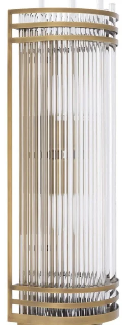 Casa Padrino Luxus Wandleuchte Antik Messing 18,5 x 15 x H. 53,5 cm - Elegante Metall Wandlampe mit Glas Lampenschirm - Luxus Kollektion