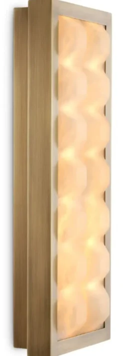 Casa Padrino Luxus Wandleuchte Antik Messing / Alabaster H. 38 cm, B. 15 cm, T. 6 cm