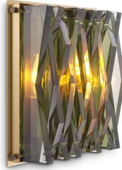 Casa Padrino Luxus Wandleuchte Antik Messingfarben / Grün 24 x 9 x H. 24 cm - Elegante Metall Wandlampe mit Glas Lampenschirm - Luxus Leuchten