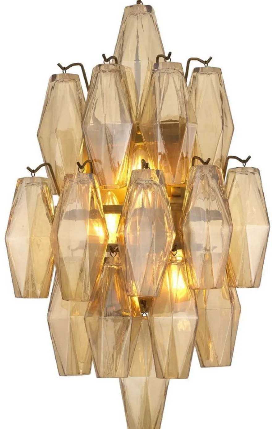 Casa Padrino Luxus Wandleuchte Bernstein / Antik Messing 31 x 19 x H. 50 cm - Elegante Hotel & Restaurant Wandlampe - Luxus Kollektion