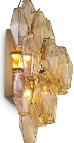 Casa Padrino Luxus Wandleuchte Bernstein / Antik Messing 31 x 19 x H. 50 cm - Elegante Hotel & Restaurant Wandlampe - Luxus Kollektion
