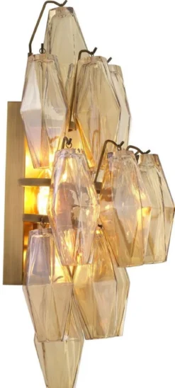 Casa Padrino Luxus Wandleuchte Bernstein / Antik Messing 31 x 19 x H. 50 cm - Elegante Hotel & Restaurant Wandlampe - Luxus Kollektion