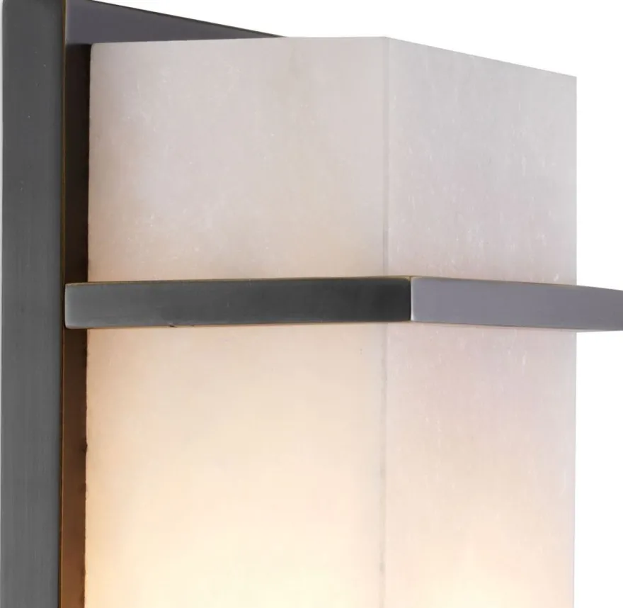 Casa Padrino Luxus Wandleuchte Bronze / Alabaster 13 x 9 x H. 34 cm - Elegante Wandlampe mit Alabaster Lampenschirm - Luxus Leuchten