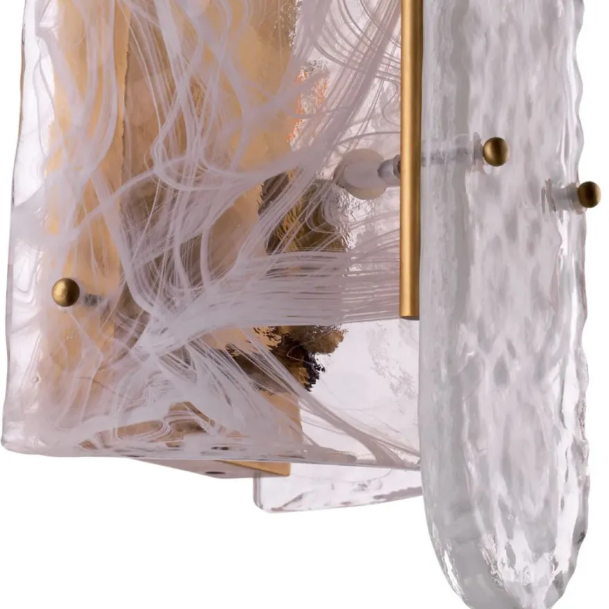 Casa Padrino Luxus Wandleuchte Antik Messing 18 x 15,5 x H. 40,5 cm - Wohnzimmer Wandlampe mit handgefertigtem Glas Lampenschirm - Luxus Leuchten - Luxus Interior - Luxus Möbel