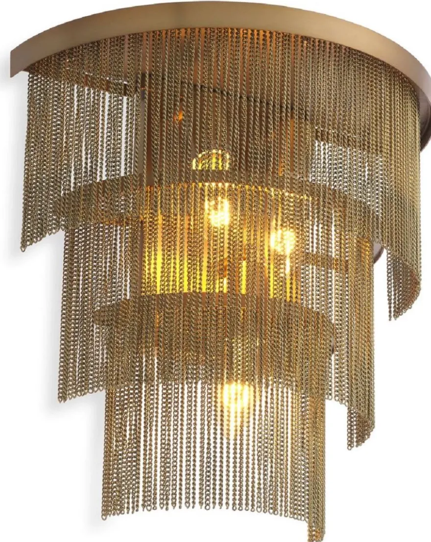 Casa Padrino Luxus Wandleuchte Antik Messing 33 x 16 x H. 32,5 cm - Halbrunde Edelstahl Wandlampe - Luxus Wohnzimmer Wandleuchten - Luxus Qualität