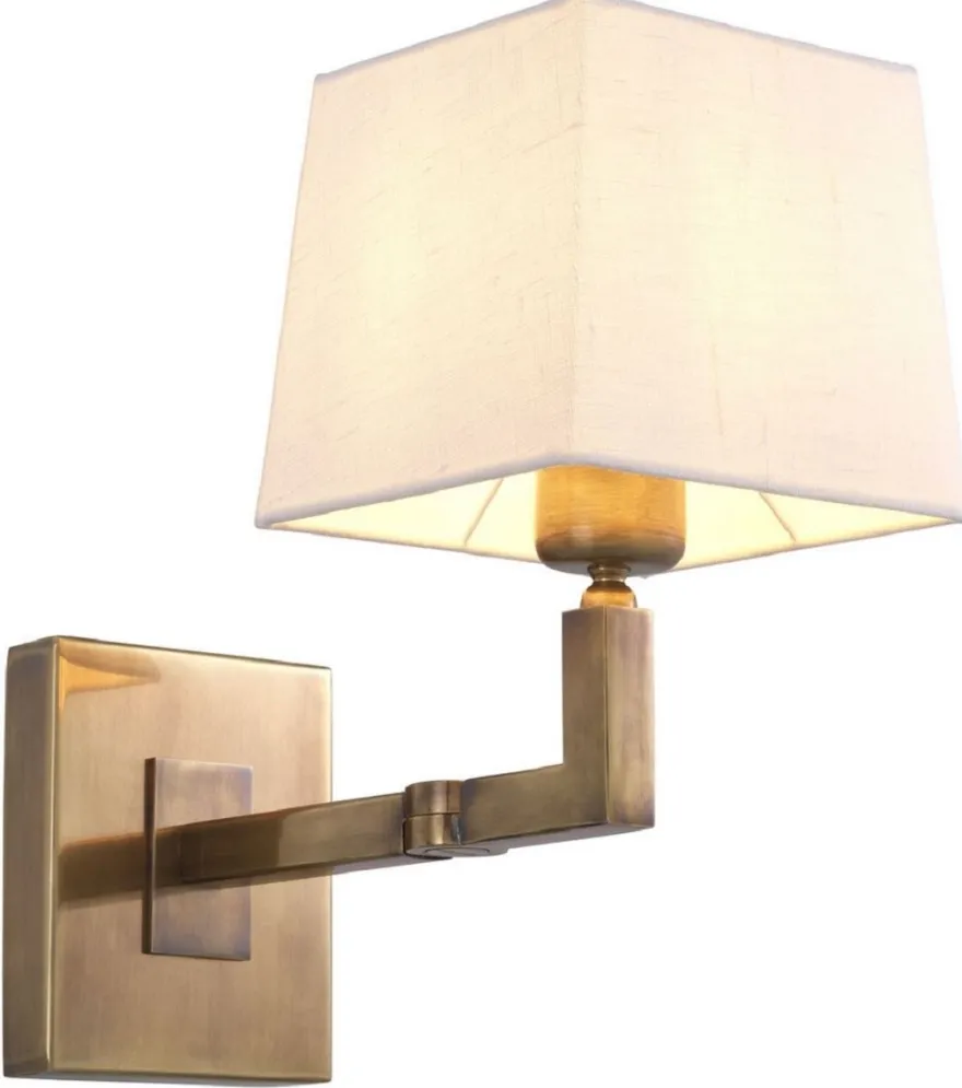 Casa Padrino Luxus Wandleuchte Vintage Messingfarben / Weiß 15 x 30 x H. 28 cm - Edle Wandlampe mit Schwenkarm und Lampenschirm - Luxus Qualität
