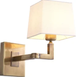 Casa Padrino Luxus Wandleuchte Vintage Messingfarben / Weiß 15 x 30 x H. 28 cm - Edle Wandlampe mit Schwenkarm und Lampenschirm - Luxus Qualität