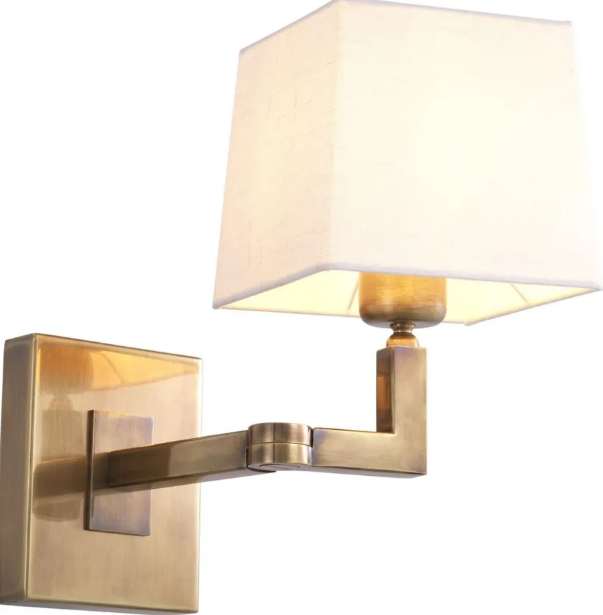 Casa Padrino Luxus Wandleuchte Vintage Messingfarben / Weiß 15 x 30 x H. 28 cm - Edle Wandlampe mit Schwenkarm und Lampenschirm - Luxus Qualität