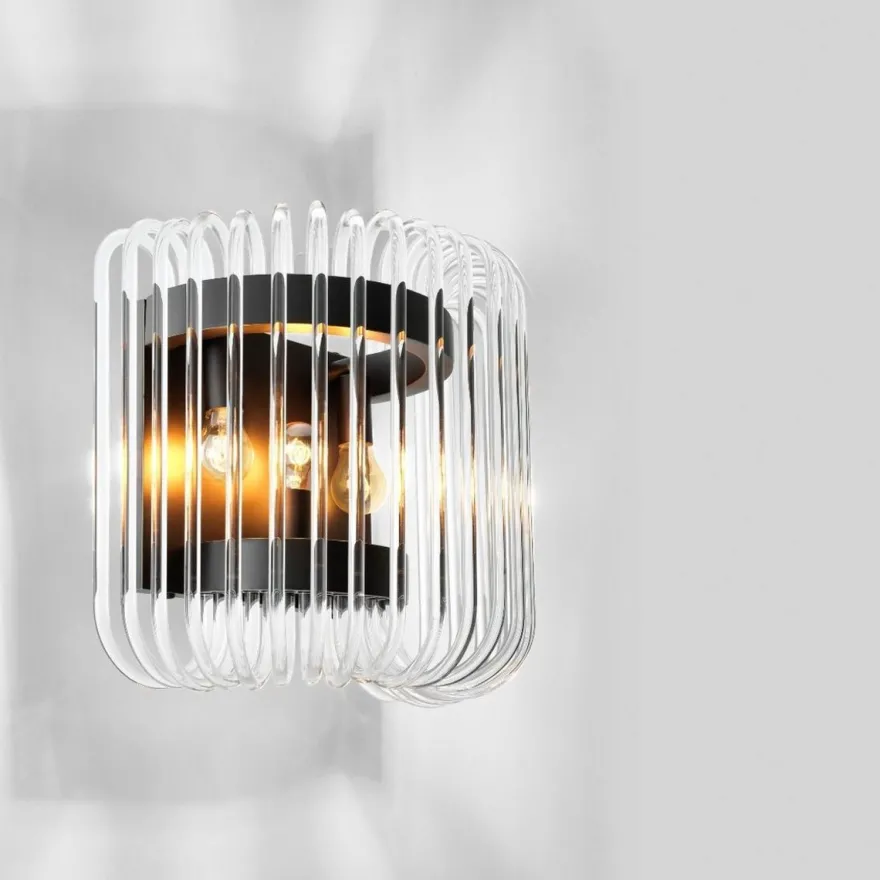 Casa Padrino Luxus Wandleuchte Bronze 40 x 24,5 x H. 35 cm - Edle Wandlampe mit abgerundeten Glasstäbchen - Luxus Kollektion