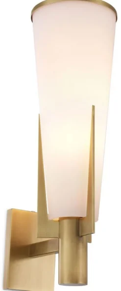 Casa Padrino Luxus Wandleuchte Antik Messingfarben / Weiß 13 x 19 x H. 40,5 cm - Elegante Metall Wandlampe mit Glas Lampenschirm - Luxus Leuchten