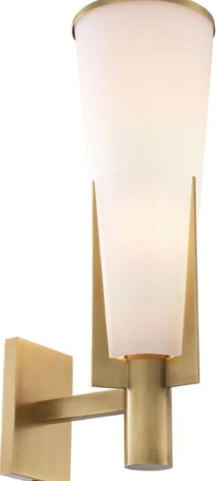Casa Padrino Luxus Wandleuchte Antik Messingfarben / Weiß 13 x 19 x H. 40,5 cm - Elegante Metall Wandlampe mit Glas Lampenschirm - Luxus Leuchten