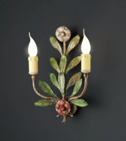 Casa Padrino Luxus Wandleuchte Mehrfarbig B. 25 x H. 36 cm - Handgefertigte Wandleuchte aus Schmiedeeisen mit handgeformten Blüten - Luxus Kollektion - Edel & Prunkvoll