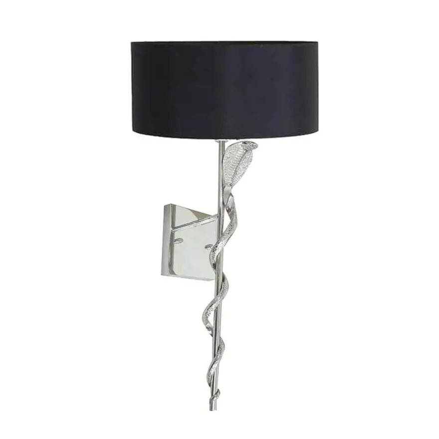 Casa Padrino Luxus Wandleuchte Silber / Schwarz 23 x 14 x H. 75 cm - Kobra Wandleuchte mit Lampenschirm