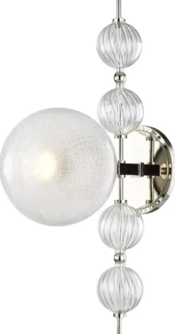 Casa Padrino Luxus Wandleuchte Silber 19 x 29 x H. 56 cm - Moderne Metall Wandlampe mit geriffelten spiralförmigen Hohlglaskugeln und kugelförmigem Glas Lampenschirm