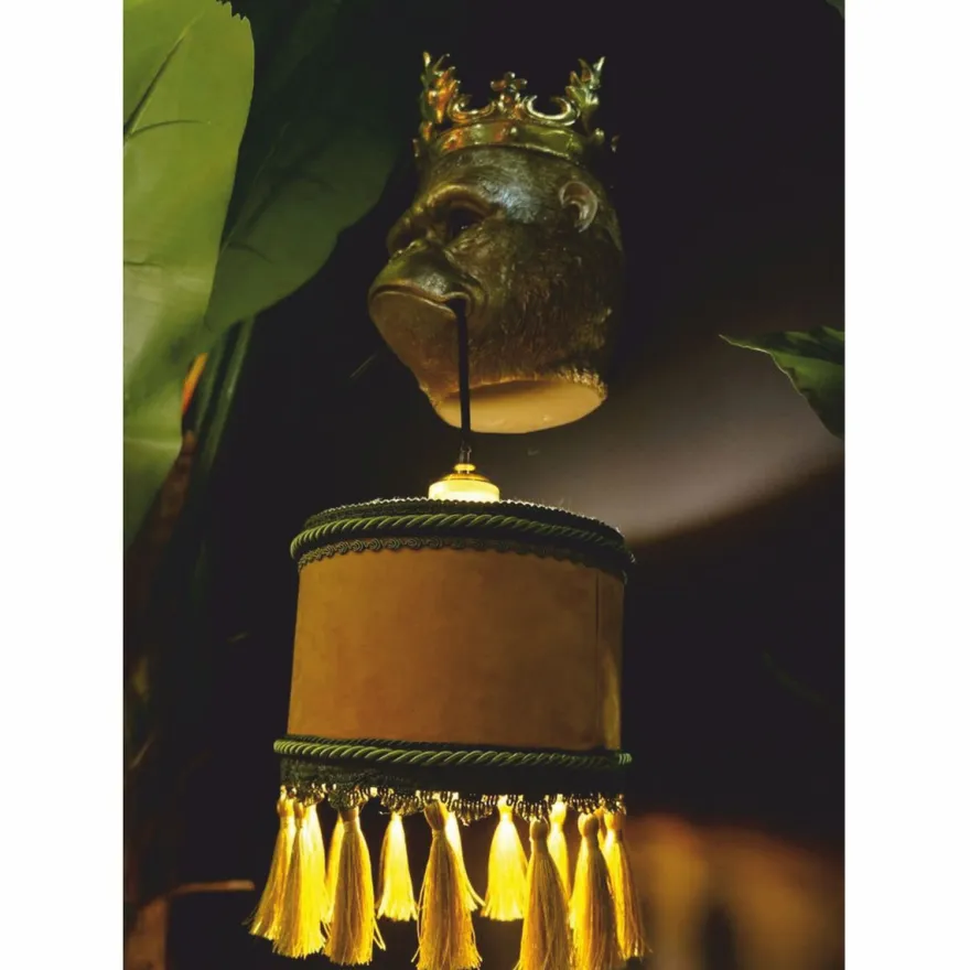 Casa Padrino Luxus Wandleuchte Affenkopf mit Krone Gold / Braun / Grün H. 54 cm