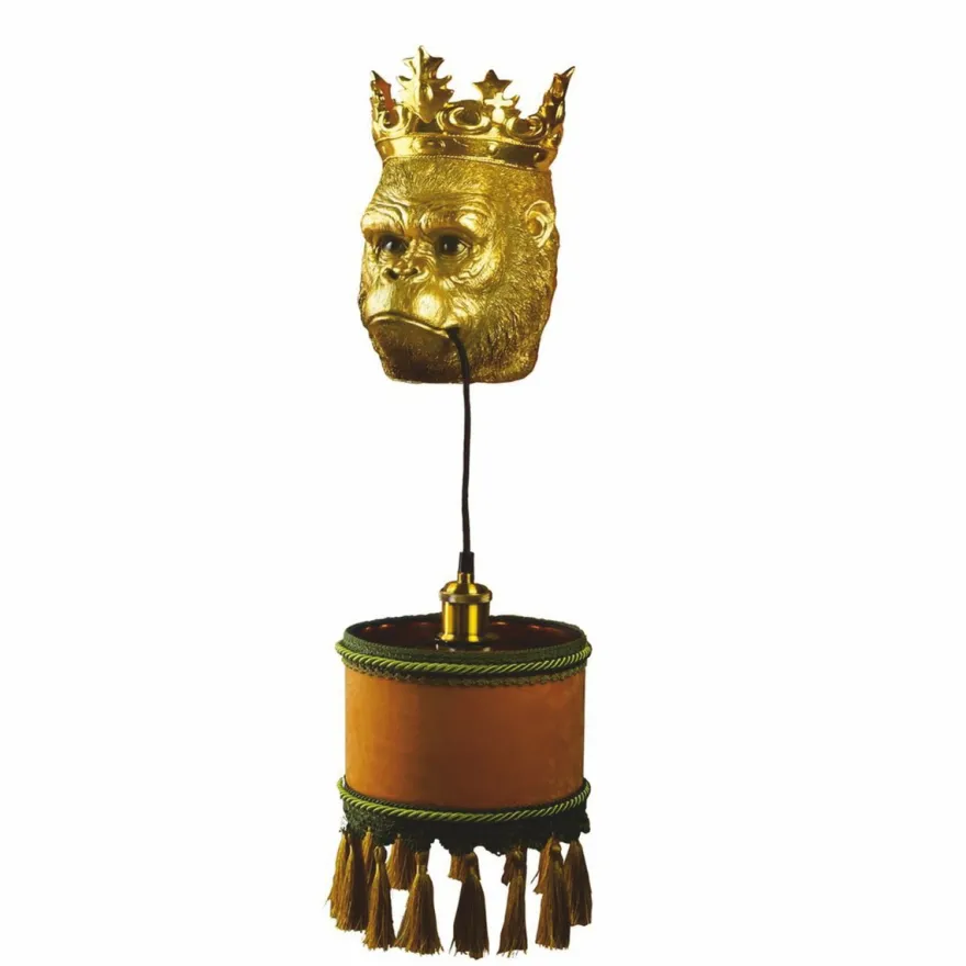 Casa Padrino Luxus Wandleuchte Affenkopf mit Krone Gold / Braun / Grün H. 54 cm