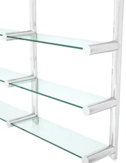 Casa Padrino Luxus Wandregal / Bücherregal in Silber - Edelstahl poliert und Glas - 211,5 x 33 x H. 228 cm