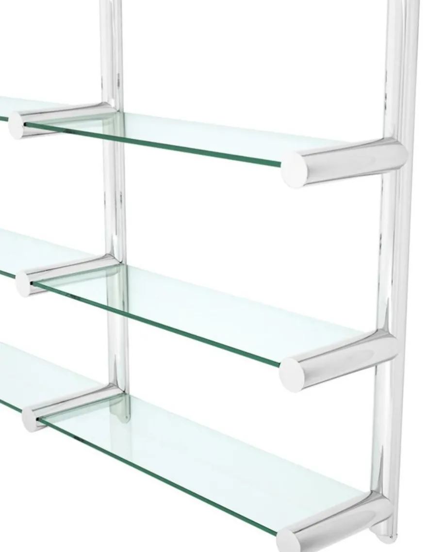 Casa Padrino Luxus Wandregal / Bücherregal in Silber - Edelstahl poliert und Glas - 211,5 x 33 x H. 228 cm