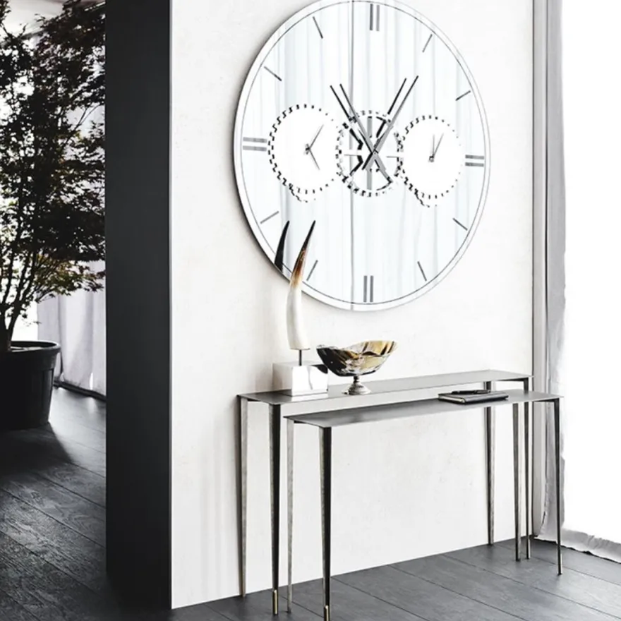 Casa Padrino Luxus Wandspiegel / Wanduhr Silber Ø 120 cm - Elegante runde verspiegelte Wanduhr - Wohnzimmer Möbel - Luxus Qualität