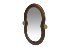 Casa Padrino Luxus Wandspiegel Braun / Gold 48 x 3 x H. 60 cm - Wandspiegel Touma S mit Rahmen aus Mindi-Holz und Messing - Luxus Deko Accessoires