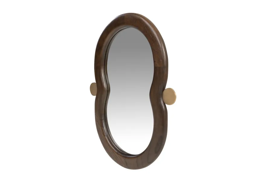 Casa Padrino Luxus Wandspiegel Braun / Gold 48 x 3 x H. 60 cm - Wandspiegel Touma S mit Rahmen aus Mindi-Holz und Messing - Luxus Deko Accessoires