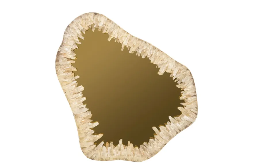 Casa Padrino Luxus Wandspiegel Gold 72 x 5 x H. 85 cm - Wandspiegel mit Rahmen aus natürlichem Quarz und goldfarben getöntem Spiegelglas - Luxus Deko Accessoires
