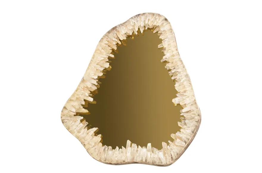 Casa Padrino Luxus Wandspiegel Gold 72 x 5 x H. 85 cm - Wandspiegel mit Rahmen aus natürlichem Quarz und goldfarben getöntem Spiegelglas - Luxus Deko Accessoires