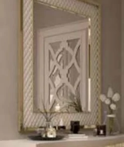 Casa Padrino Luxus Wandspiegel Weiß / Gold 88 x 6 x H. 126 cm - Moderner Wohnzimmer Spiegel mit Metallrahmen - Schlafzimmer Spiegel - Garderoben Spiegel - Luxus Kollektion