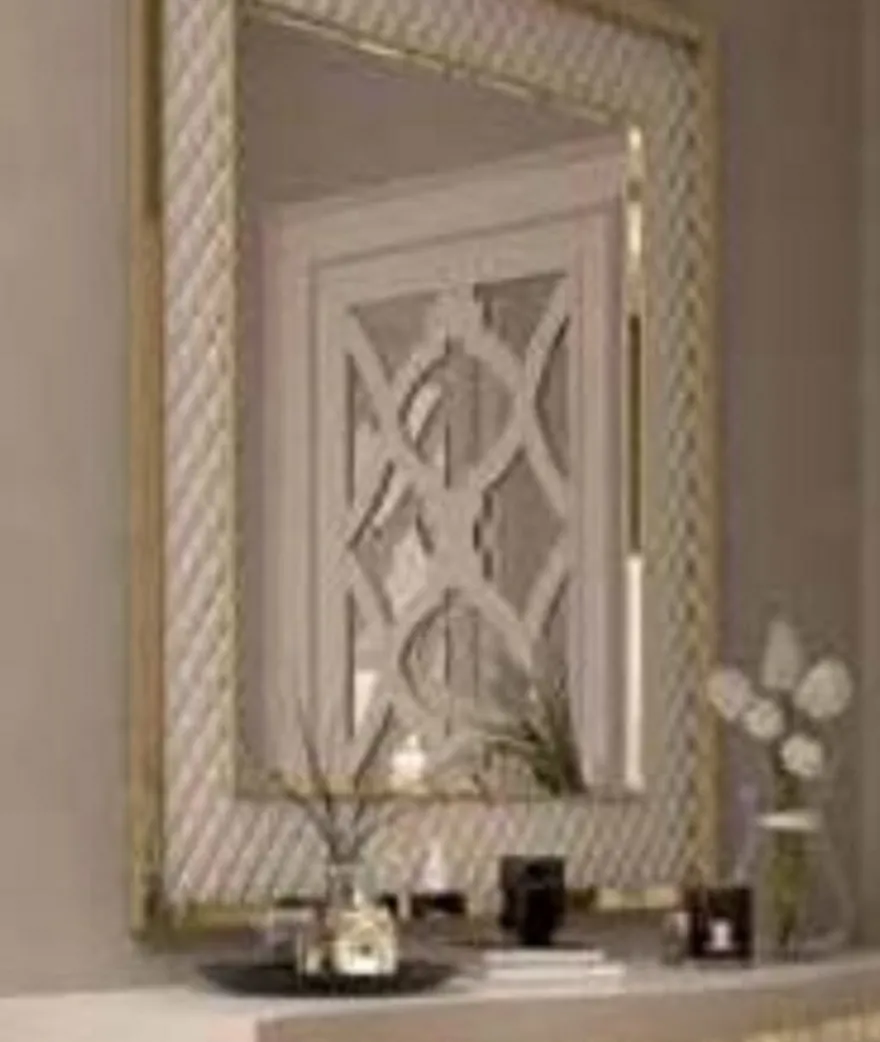 Casa Padrino Luxus Wandspiegel Weiß / Gold 88 x 6 x H. 126 cm - Moderner Wohnzimmer Spiegel mit Metallrahmen - Schlafzimmer Spiegel - Garderoben Spiegel - Luxus Kollektion