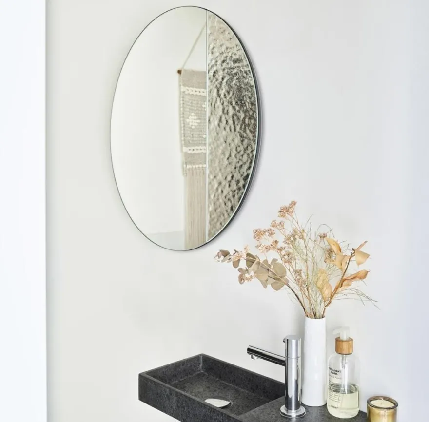 Casa Padrino Luxus Wandspiegel Ø 58 cm - Runder Spiegel mit strukturierter Oberfläche - Wohnzimmer Spiegel - Garderoben Spiegel - Luxus Qualität