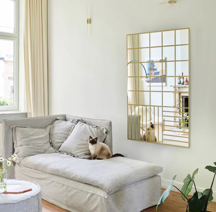 Casa Padrino Luxus Wandspiegel Gold 100 x 2,5 x H. 158 cm - Rechteckiger Spiegel mit Muster - Luxus Möbel