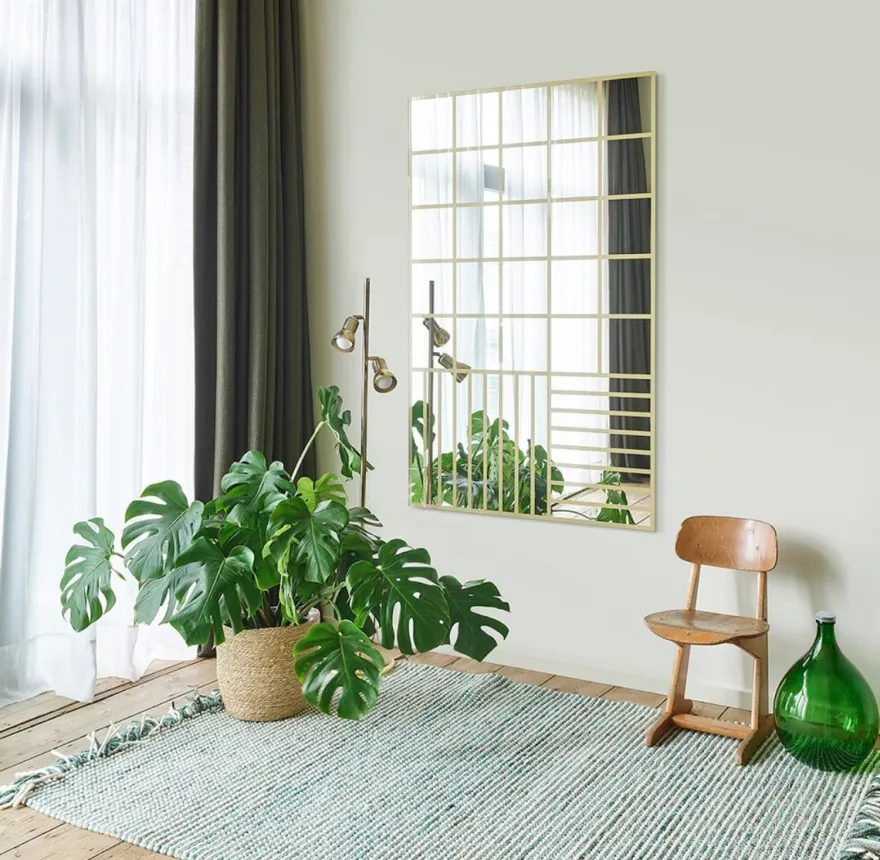 Casa Padrino Luxus Wandspiegel Gold 100 x 2,5 x H. 158 cm - Rechteckiger Spiegel mit Muster - Luxus Möbel