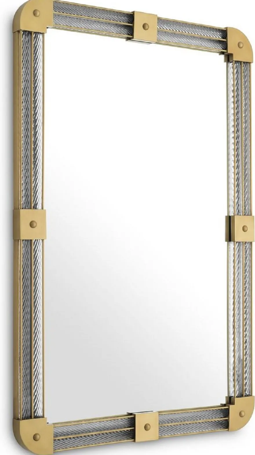 Casa Padrino Luxus Wandspiegel Antik Messingfarben 80 x 5 x H. 122 cm - Beleuchteter Wohnzimmer Spiegel mit handgefertigtem Glas - Schlafzimmer Spiegel - Garderoben Spiegel - Luxus Möbel