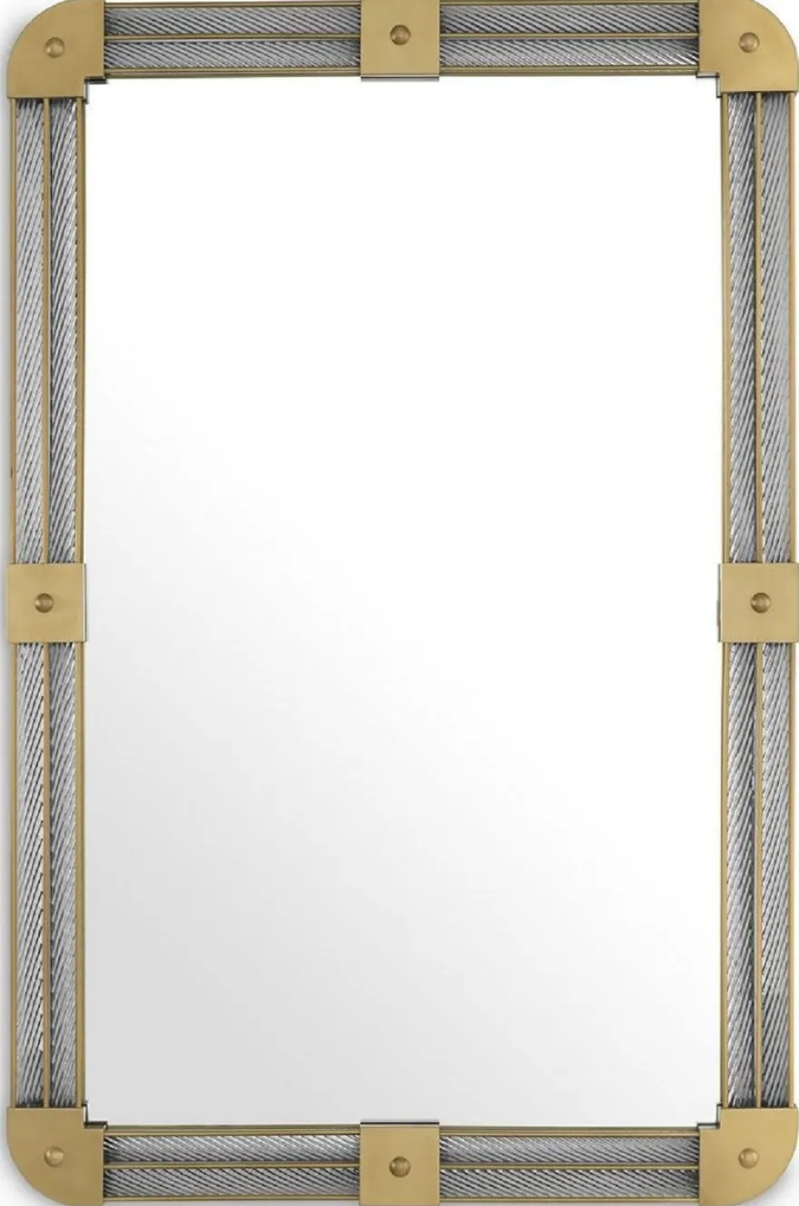 Casa Padrino Luxus Wandspiegel Antik Messingfarben 80 x 5 x H. 122 cm - Beleuchteter Wohnzimmer Spiegel mit handgefertigtem Glas - Schlafzimmer Spiegel - Garderoben Spiegel - Luxus Möbel
