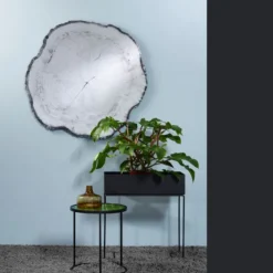 Casa Padrino Luxus Wandspiegel im Baumscheiben Design Weiß / Schwarz 101 x 2,5 x H. 98 cm - Wohnzimmer Spiegel - Schlafzimmer Spiegel - Garderoben Spiegel - Luxus Möbel - Luxus Interior